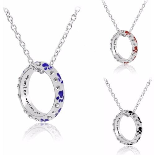 When I am With My Pet Charm Pendant Necklace Dog Pet Tag Paws Footprints Chain Necklaces Women Men Animals Lovers Gifts Jewelry