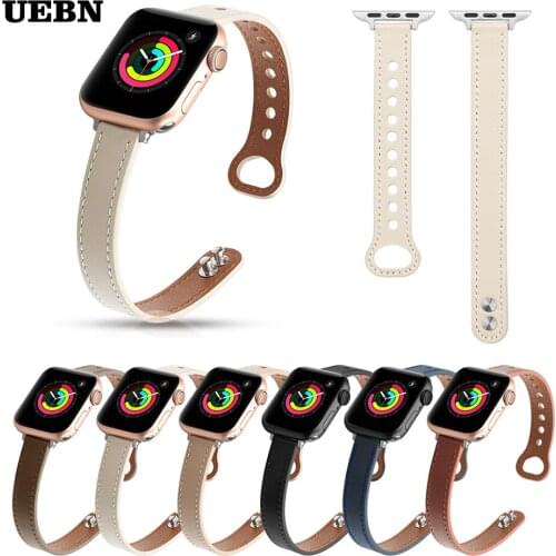 UEBN Thin Leather Band for Apple Watch Series 6 5 4 3 2 1 Strap for iWatch se 38mm 42mm 40mm 44mm women Bracelet Watchbands