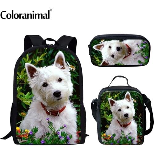 Coloranimal Schoolbags Teenager Boys 3D West Highland White Terrier Prints Kids School Backpacks Children Orthopedic School Bag