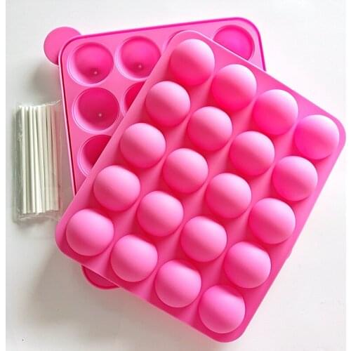 20 Holes DIY Silicone Cake Mold Round Ball Lollipop Mold Spherical Chocolate Mould with Sticks for Candy Maker Tray