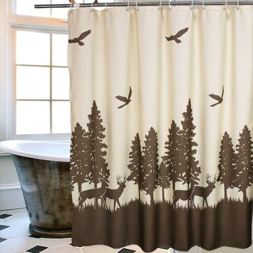 Thick Bath Curtain Waterproof Polyester Cord Thickening Bath Curtain Bathroom top Fabric coffee deer in trees Shower Curtain