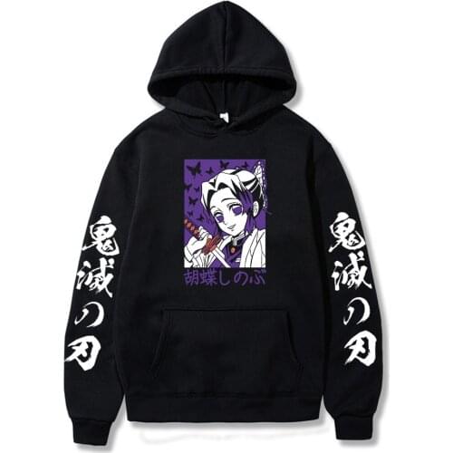 Anime Demon Slayer Shinobu Kochou Kawaii Cartoon Women Hoodies Harajuku Kimetsu no Yaiba Men Long Sleeve Streetwear Sweatshirts