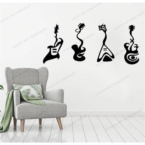 Store Rock And Roll Electric Guitar Stickers Mural Fashion Art Guitar Wallpaper Vinyl Wall Decal Musical Instrument CX1679