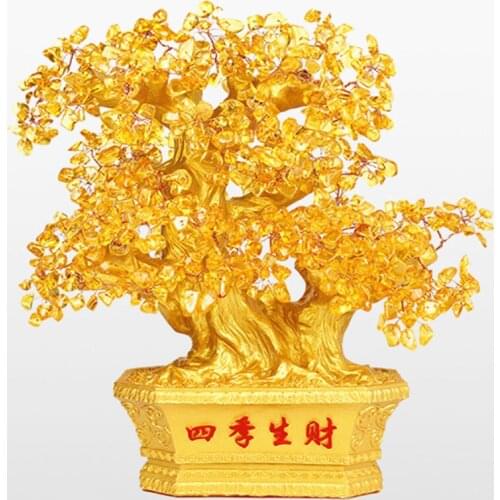 YELLOW CRYSTAL FOUR SEASONS WEALTH AND MONEY TO FIND A CASH COW TO DECORATE THE LIVING ROOM DECORATION HANDICRAFT HOLIDAY GIFT