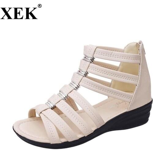 XEK 2018 women Wedge Sandals summer shoes Rome open toe waterproof platform mid heel fashion women shoes ST256