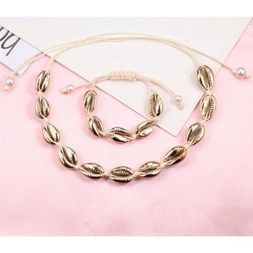 Hot Natural Shell Women Necklace Bracelet Set Women White Marine Conch Black Rope Boho Jewelry Charm Accessories Festival Gifts