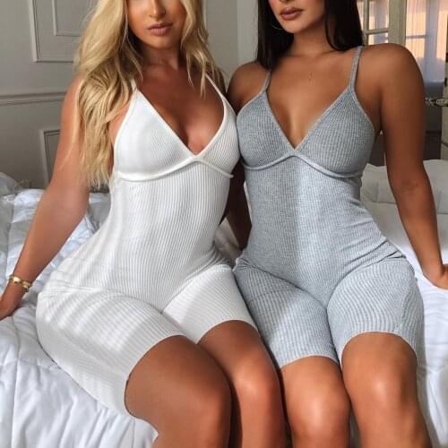 Metelam V-neck Skinny Sexy Jumpsuit Women Summer Hollow Out Partywear Halter Sleeveless Streetwear Outfit Fitness Backless