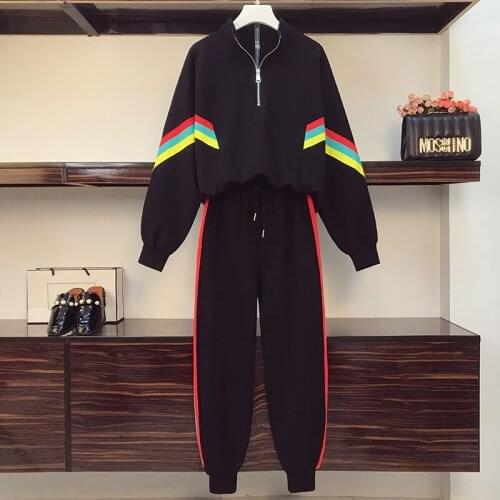 Women Casual Two Piece Set Loose Long Sleeve Suit Home Two Piece Set Tracksuit Plus Size Women Zipper Top Drawstring Pant suit