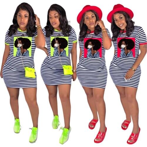 Womens dress fashion personality casual striped avatar pocket slim bag hip skirt dress female