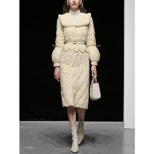 Winter Warm Down Coats Parkas New Elegant Real Rabbit Fur High Quality Patchwork Thick Windproof Overcoat White Duck Down Jacket