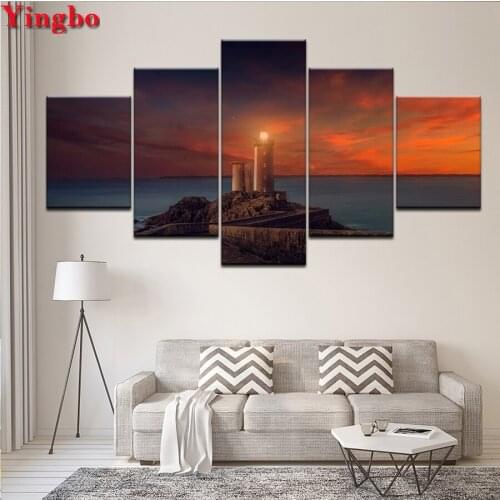 3D Square Diamond Mosaic sale diy diamond painting Sea Lighthouse Scenery cross stitch 5 Pie ces Diamond embroidery full round