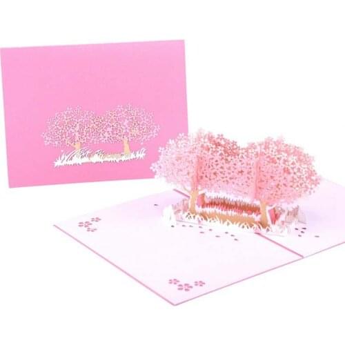 Valentines Day 3D Pop-Up Cards Cherry Blossom Tree Blessing Invitations Greeting Card Paper Sculpture Wedding Party Decoration