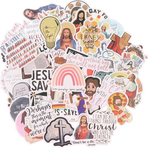 50PCS Waterproof DIY Jesus Christians Cartoon Stickers for Laptop Skateboard Luggage Phone Guitar Decals Toy Gift for Kid
