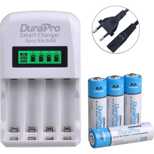 DuraPro AA AAA Ni-MH Ni-Cd Rechargeable Batteries + LCD 4 Slots AA AAA Battery Charger for aa aaa Calculator MP3 Player