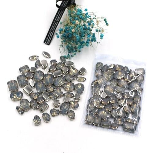 Free shipping 50pcs / bag mixed shape resin Gray rhinestones faltback sew on rhinestone clothing earrings necklace accessories