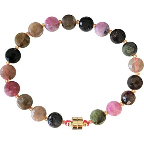 Colorful Tourmaline Natural Stone Bracelets Cut Corner Wafer Beads Tourmaline Bracelets for Women Girl Beauty Crystal Jewelry