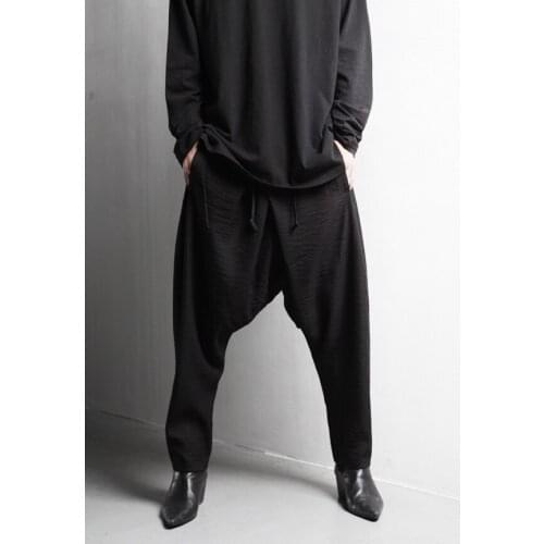 Mens trousers new casual pants Harlem pants linen pleated body wrapped Pants Slacks mens elastic waist Capri Pants