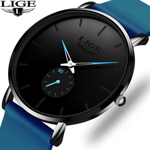 2020 LIGE Luxury Men Watch Fashion Minimalist Blue Ultra-thin Silicone strap Watch Casual Waterproof Men Wristwatch Gift for Men