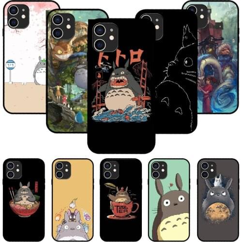 For iPhone 11 12 8 Plus Mini Pro X XR XS Max 4 5 7 6 6S 8 SE Phone Case Black Cover Prime Silicone japan anime cartoon totoro