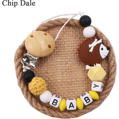 Chip Dale Personalized Name Baby Pacifier Holder Chain Food Grade Hedgehog Silicone Beads Infant Pacifier Clip Nipple Chain Gift