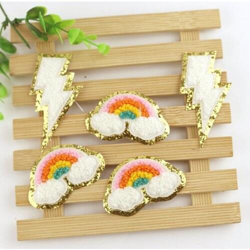 DD New 3D Colorful Rainbow Lightning Chenille Embroidered Patches Iron on Embroidery Sewing On