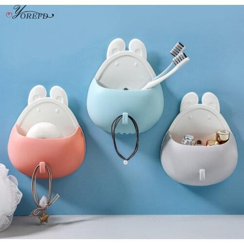 OYOREFD Cute Cartoon Toothbrush Holder Wall Mounted Multi-function Toothbrush Toothpaste Drain Holder Bathroom Organizer