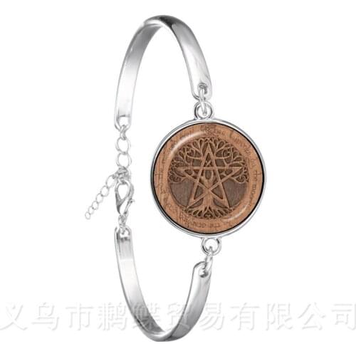 Hot Sale Vintage Tree of Life Glass Cabochon Bracelet For Men Women Silver Plated Chain Bangles Jewelry Gift