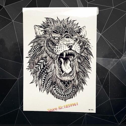 Indian Lion Feather Temporary Tattoo Sticker Men Women Henna Fake Tatoo Paste Waterproof Body Art Arm Leg Tattoo Stickers AHB496