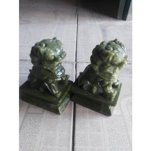 2pcs Chinese natural Nan jade carving pair of kirin fu statue to ward off bad luck fengshui statues jade crafts