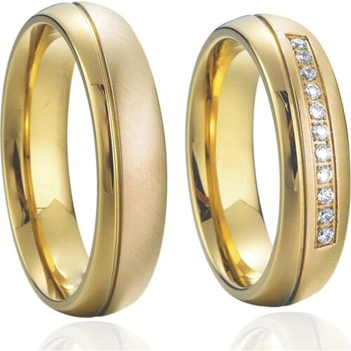 Classic Gold color Couple Wedding Rings set for men and women Lovers Alliance Anniversary jewelry ring Marriage