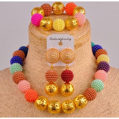 Multicolors simulated pearl costume necklace african jewelry set nigerian wedding beads jewelry sets FZZ88