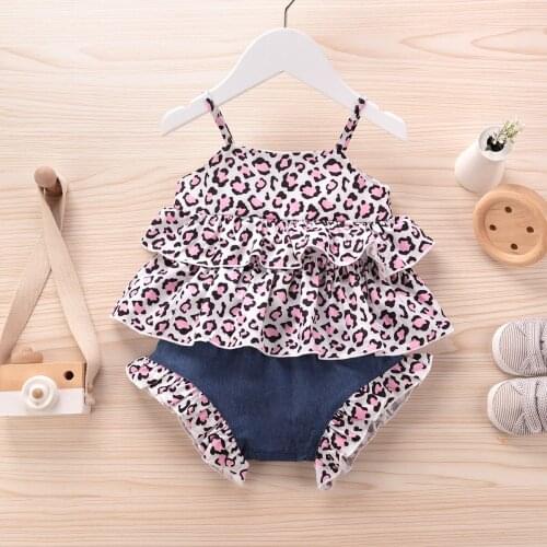 2Pcs Baby Summer Clothing Leopard Print Spaghetti Straps Vest + Elastic Waist Shorts for Toddler Girls 0-24 Months