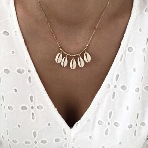 Trendy Gold Beads Shell Necklaces Boho Round Drop Pendant Africa Necklaces for Women 2019 Choker Wedding Bohemian Jewelry