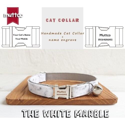 MUTTCO Retailing high quality handmade engraved metal buckle cat collar THE WHITE MARBLE 2 sizes UCC085