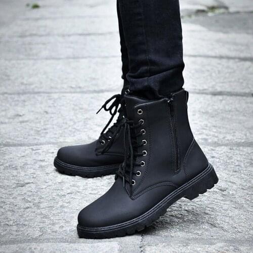 Boots Men 2020 New Autumn New Plus Velvet Snow Cotton Shoes High-top Leather Shoes Side Zipper Tooling Martin Boots