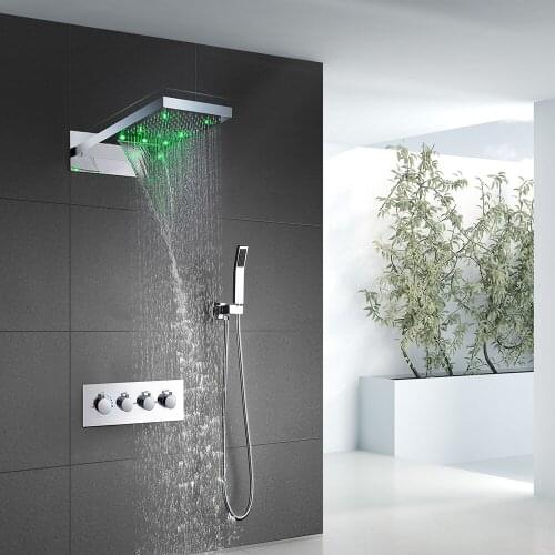 Wall Mounted Rain Waterfall Shower Set Thermostatic Mixer Bath Shower Mixer Tap 3 ways Shower Faucet