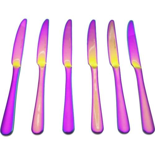 Dinner Knife Chopper Stainless Steel Sword Rainbow Color Knife Western Solid Knives Electroplate Tableware Set Cutlery 6pcs/Set