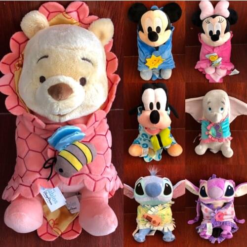 Original Disney Series Cute Pooh Bear Minnie Mickey Goofy Dumbo Stitch Baby Style Plush Toy Soft Stuffing Doll Kids Gift 25cm