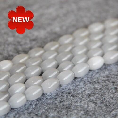 New For Necklace 8*12mm White Glass Beads Mexican Cat Eye Granular Loose Women Girls Gifts 15inch Fashion Jewelry Making Design