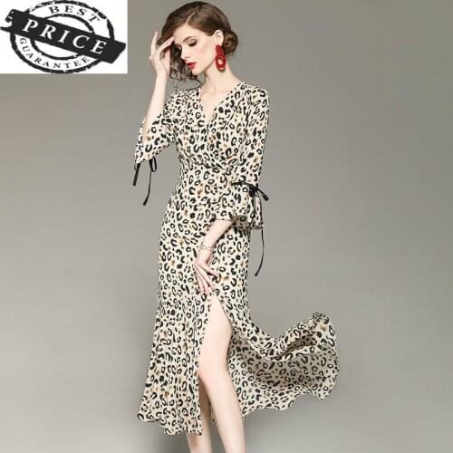 Sexy Leopard Dress Women Spring Summer Elegant Long Party Dress Split Mermaid Dresses Maxi Vestidos Verano 2021 LWL16aa