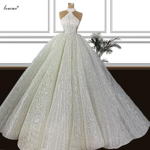 Luxury Beading White Wedding Dresses 2020 A-Line Halter Princess Wedding Gowns African Vestido De Noiva Long Women Brides Dress