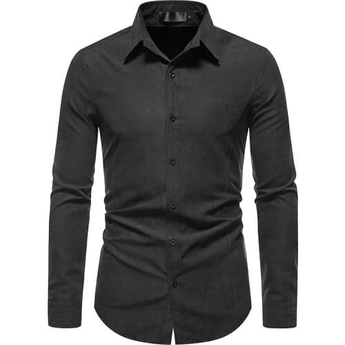 Mens Vintage Casual Button Up Shirts Slim Long Sleeve Business Dress Shirt Men Working Office Wear Shirt Male Camisa Masculina