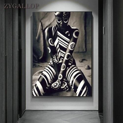 Tattooed African Woman Canvas Painting On The Wall Posters and Prints Unique Figure Wall Art Pictures for Living Room Decor