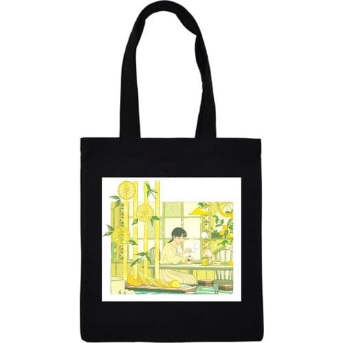 Vaporwave Canvas Bag Cartoon Vintage Print Shoulder Bag Women Japanese Hip Hop Handbag Reusable Shopping Bag Large School Bag