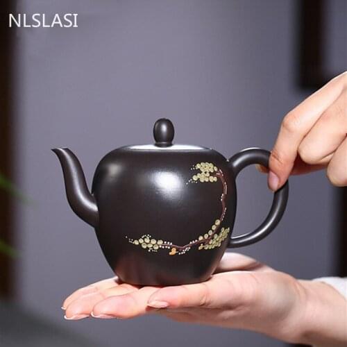 Yixing Boutique Tea Pot Purple Clay Teapots beauty kettle Raw ore black mud Handmade Teaware Tea ceremony gifts Authentic 220ml