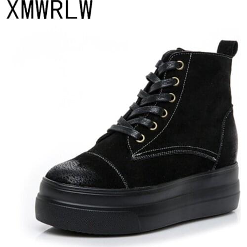 XMWRLW Womens Ankle Boot Genuine Leather Casual Autumn Shoes Hidden Heel Ankle Boots For Women Autumn Boots Rubber Sole Shoes