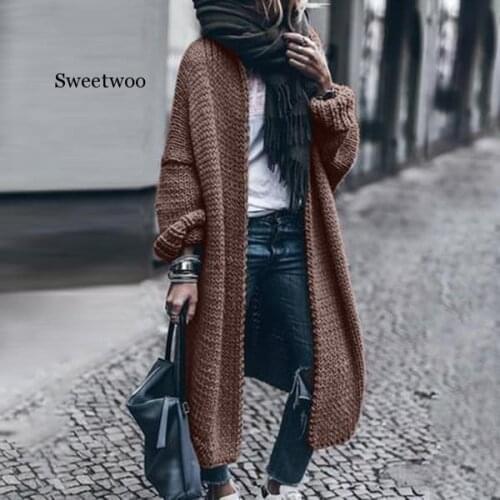 Women Knitted Cardigan Winter Thick Warm Hooded Long Cardigan Female Long Sleeve Vintage Sweater Outwear Plus Size Coats