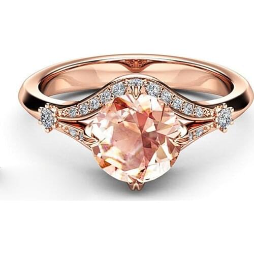 Champagne Geometric Shape Zircon Rose Gold Wedding Ring for Women Micro-inlaid Simulation Ring Jewelry Engagement Love Ring Gift