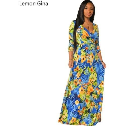 Lemon Gina Fashion Womens Printed V-neck Dress