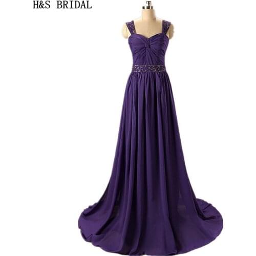 H&S BRIDAL Purple Chiffon formal evening gowns Sexy dresses evening wear With Straps prom dress real picture vestido longo